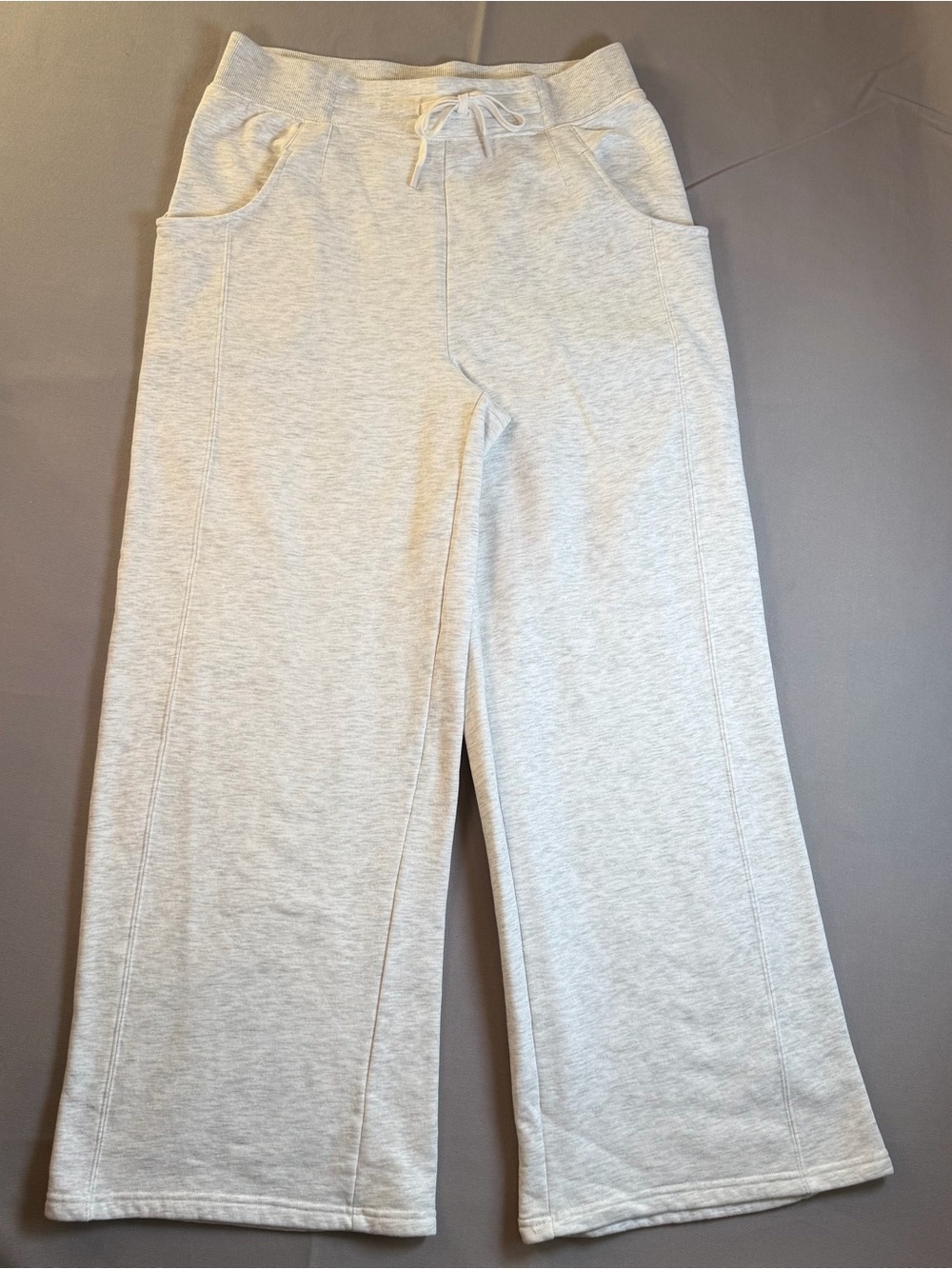 Yogalicious Women’s szL Wide-Leg Drawstring Comfy Fleece Sweatpants - Light Gray